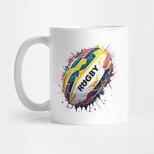 Multicolored rugby ball with paint drops explosion Mug